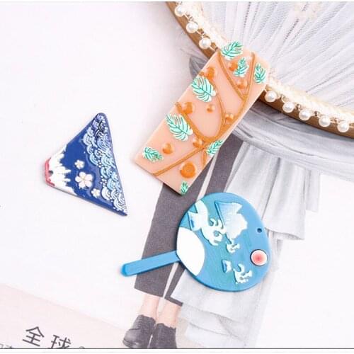 New 30pcs/lot Retro relief effect pattern print cartoon Fan trapezoid rectangle shape acrylic bead diy jewelry earring accessory