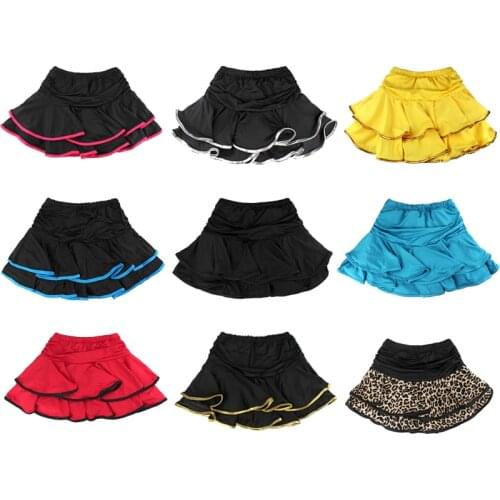 Wholesale Cute Spandex Latin Dance Skirt Girls Kids Children Ballroom Dancing Skirt Inside With Shorts Mini Skirt