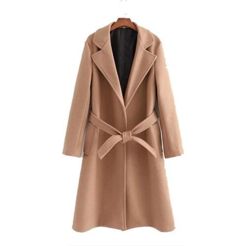 Autumn and winter womens jackets long-sleeved lapel wool cardigan warm mid-length trench coat single-breasted womens jacket