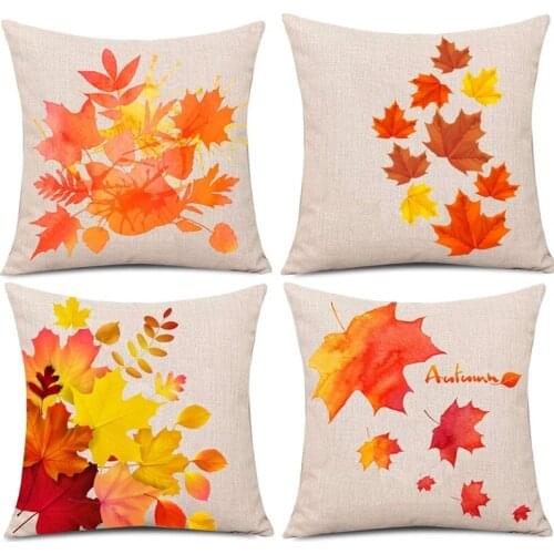 Autumn Pillow Case, Fall Maple Leaves Pillow Cover, Thanksgiving Linen Sofa Bed Throw Cushion Cover Decoration