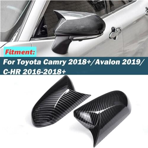 A Pair Horn Style Carbon Fiber Style Rear View Side Mirror Cover Caps Fit For Toyota Camry 2018+ Avalon 2019 C-HR 2016-2018