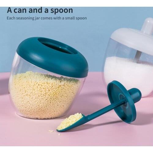 1pc Platic Spice Jar Container with Spoon Seasoning Box Salt and Pepper Shakers BBQ Spice Bottle Organizer Kitchen Tools