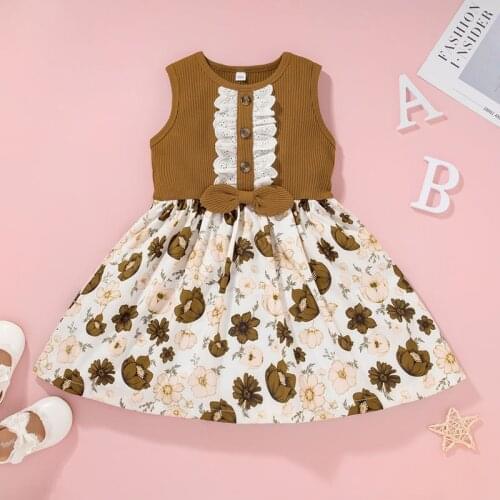 Girls dress vest skirt 2021 summer fashion new childrens printed vest skirt casual clothes outing clothes 1-6 years old