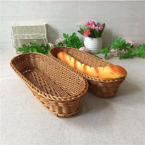 36*14.5cm Poly-Wicker Woven Bread Basket Long Woven Tabletop Food Fruit Vegetables Serving Basket Restaurant Serving