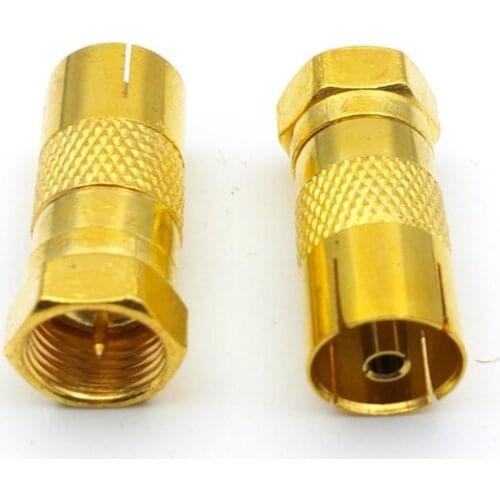 10pcs Gold plated F Male TO PAL Female PLUG TV coax cable connector