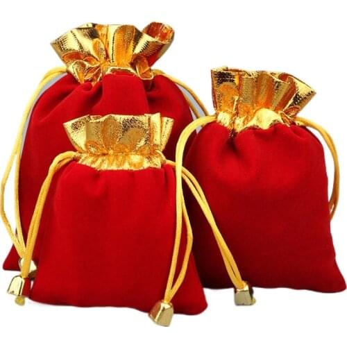 Buckle gold red velvet to play flannel bag jewelry storage package small drawstring hand string Buddha beads Gift