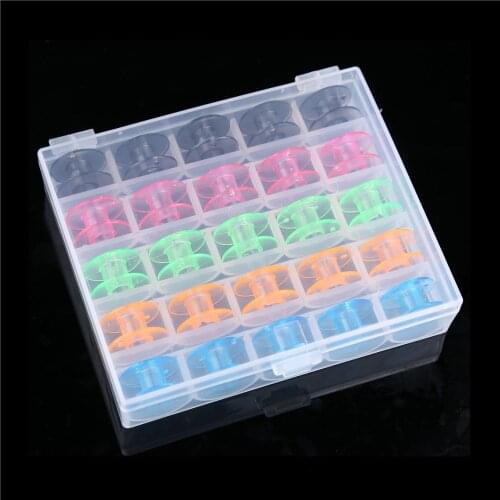 25Pcs Empty Colorful Sewing Bobbins Spool With 25 Grid Clear Storage Case Box for Brother Janome Singer Elna Sewing Machine