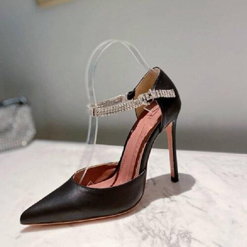 High Heels Women Classic Summer Sandals Fashion Shoes Rhinstone Pointed Toe Sandalias Banquet Black For Ladies