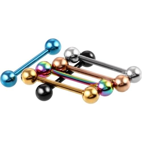 14G 1Pc Stainless Steel Tongue Piercing Threaded Studs Barbell Tongue Rings Cartilage Earrings for Unisex Body Piercing Jewelry