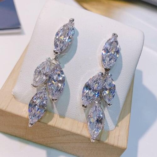 Crystal water Drop Earrings For Women Leaves Leaf Shape Zircon Long Wedding Earrings Gift Jewelry brinco