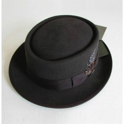 Mens New Wool Hat Male Fashion Fedoras Woolen Cap Wide Brim Joker Men and Women Double Black Bowtie Retro Joker Cap B-8129