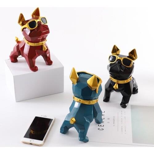 NORDIC STYLE FRENCH BULLDOG STATUES GEOMETRIC GLASSES DOG ANIMAL ART SCULPTURE RESIN ART&CRAFT HOME DECOR L3351