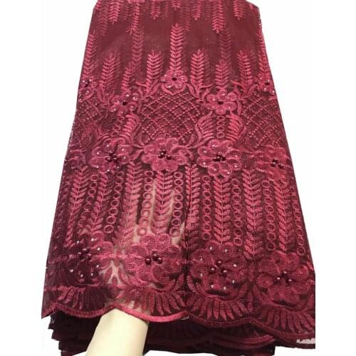 Fuschia African Lace Fabric 2021 High Quality Lace Fabric With Stones Embroidery Mesh Tulle Lace Fabric Nigerian Lace YLL2867