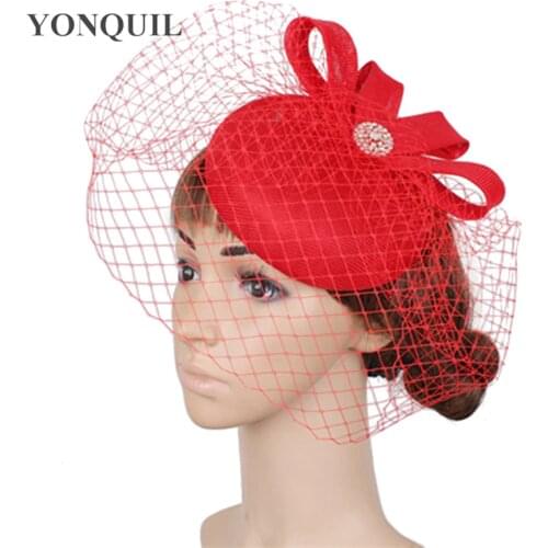 Vintage Mesh Wedding Headpiece Bride Elegant Fashion Fascinator Hat Women Formal Party Chapeau Cap Hair Clip With Veils Headwear