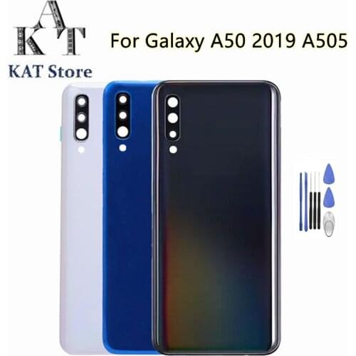 1Pcs Back Plate For SAMSUNG Galaxy A50 2019 A505 Battery Back Glass Cover With Camera lens frame+adhesive + Tools