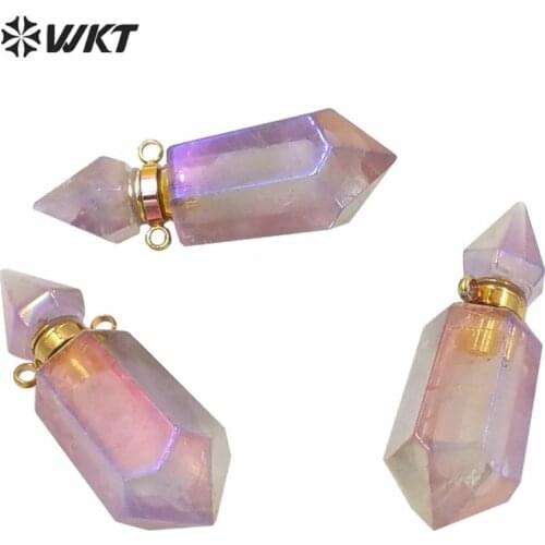 WT-P1592 New Amazing Design Women Jewelry Pendant A-Methyst Aura Perfume Bottle Popular Faceted Women Stone Perfume Pendant