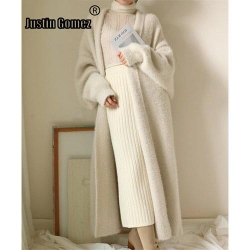 New 2021 autumn Soft Comfy Oversized Warm Faux Mink Fur Velvet Cardigan Elegant women Knitted Outwear sweaters