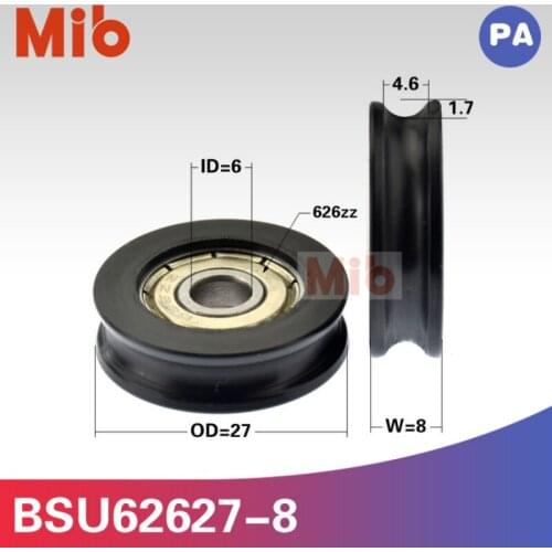 1pcs/lot 626zz black coated with PA Nylon plastic U/V groove type sliding door window roller wheel pulley standard BSU62627-8