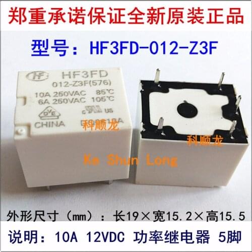100%Original New HF HF3FD-012-Z3F 5PINS 10A 12VDC Power Relay