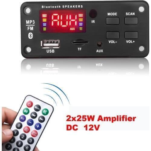 12v 2*25W Amplifier MP3 Decoder Board TF Card Slot Bluetooth V5.0 Car MP3 Player USB Recording Module FM AUX Radio For Speaker