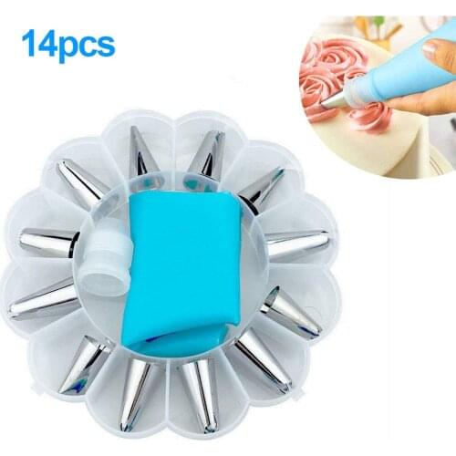 14 Pcs/Set Cake Decorating Tips Set Icing Piping Cream Pastry Bag With 12Pcs Stainless Steel Nozzles Set DIY Decorating Tools