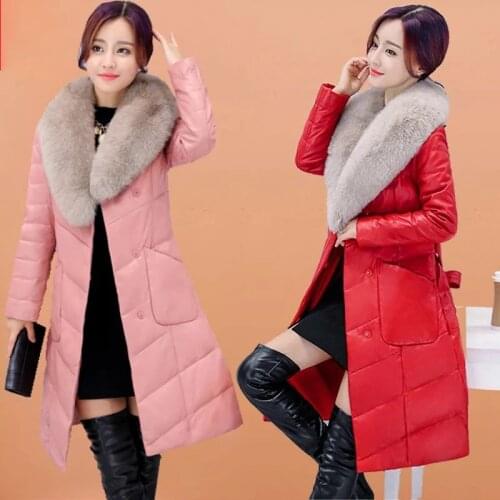 2021 Fur Women Winter Down Jacket Cotton Slim Overcoat Long Female Jacket Coat Slim Elegant Zipper Cotton Jackets Female H50
