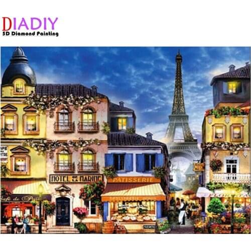 5D Round Diamond Painting Cross Stitch Eiffell Tower Scenery Full Square Diamond Mosaic Embroidery Paris Picture of Rhinestones