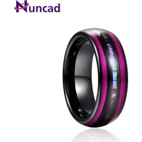 8mm Electric Black Inlaid Purple Guitar Strings Abalone Dome Tungsten Carbide Ring Mens Fashion Wedding Jewelry Best Gift