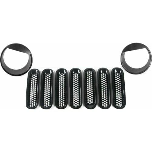 ABS Black Front Grille Inserts & Bird Headlight Trim Bezels Cover for Jeep Wrangler JK 2007-2017 Car Accessories