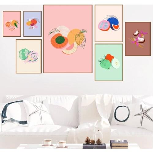 Abstract Canvas Painting Fruit Orange Melon Flower Wall Art Nordic Posters And Prints Pictures Modern For Baby Room Decoration