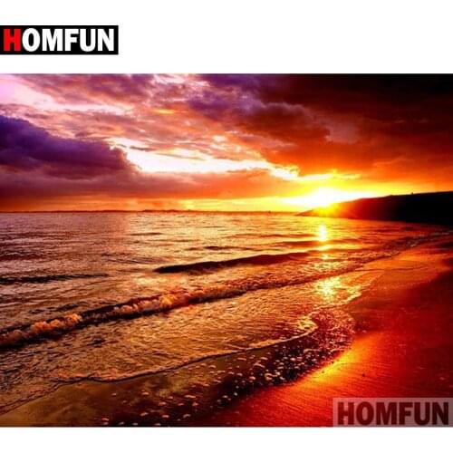 HOMFUN Full Square/Round Drill 5D DIY Diamond Painting "Sea sunset scenery" 3D Diamond Embroidery Cross Stitch Home Decor A20249