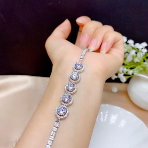 925 Silver 1 Ct Round Excellent Cut D Color Pass Diamond Test Moissanite Beads Bracelet Women Classic Wedding Jewelry