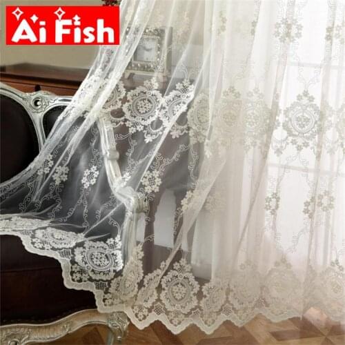 European-style Luxury Turkish Craft White Embroidery Lace Transparent Tulle Curtains For Bedroom Living Room Decoration MY136#5