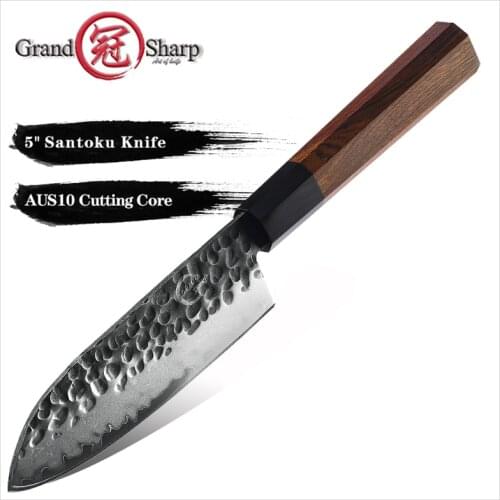 Grandsharp 5 Inch Santoku Knife Handmade Kitchen Knives Japanese 3 Layers AUS10 High-carbon Steel Chefs Cooking Tools Gift Box