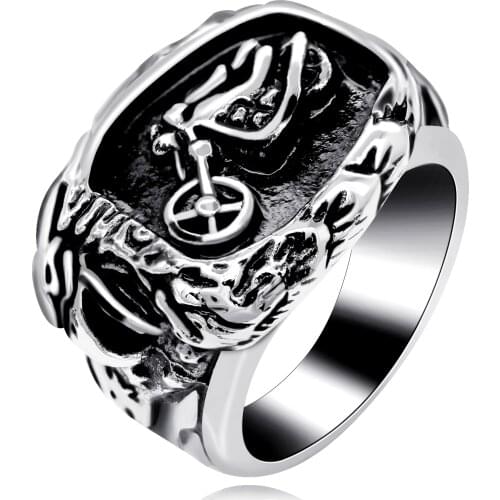 Boys Antic Black Stainless Steel Motor Bike Eagle Wing Ring, Punk Jewelry for Men, Cool Rings in Big Size MT001