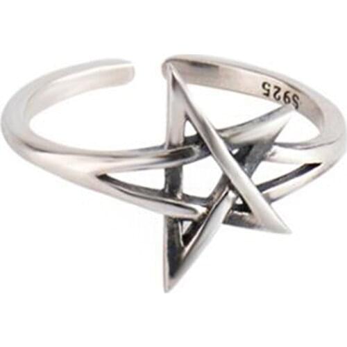 Hot Sale Hollow Five-Pointed Star Ring 925 Jewelry For Women Vintage Simple Geometry Finger Ring Adjustable Midi Ring