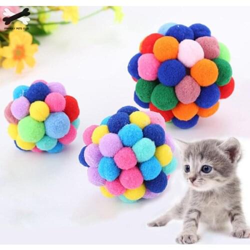 2019 New Pet Cat Toy Colorful Handmade Bells Bouncy Ball Built-In Catnip Interactive Toy 23