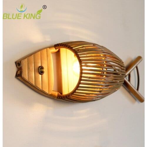 Creative larvae retro loft restaurant fish wall light shop corridor for design personalized bamboo Wall lamp