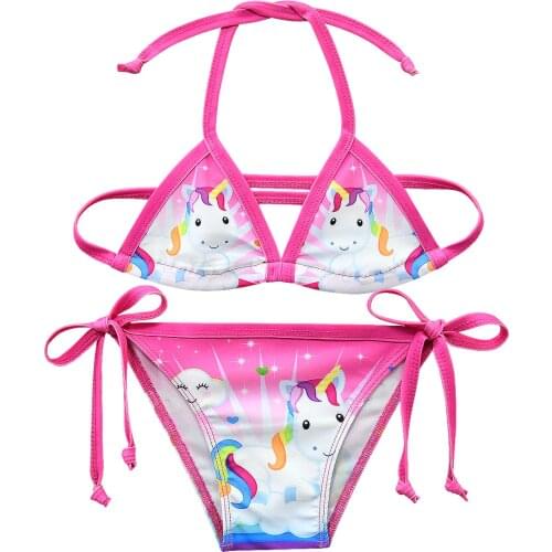 2019 Unicorn Girls Swimsuit 3-12 Years Two Piece Childrens Swimwear Girls Bikini Set Unicorn Beachwear G48-8076