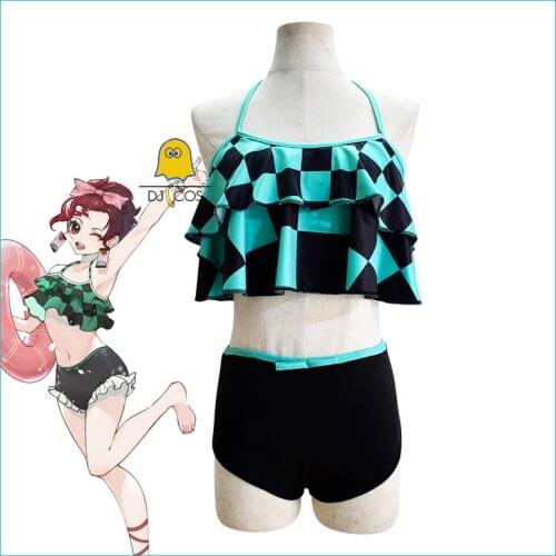 Anime Demon Slayer Kamado Tanjirou Swimming Suit Kimetsu No Yaiba Swimwear Bikini Bathing Swimsuit Cosplay Costume Summer Girls