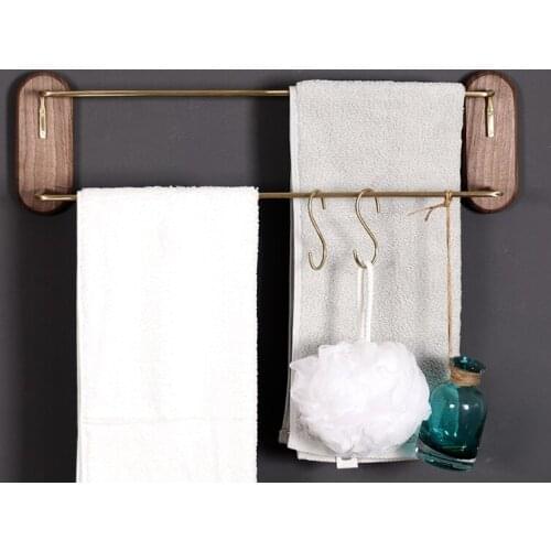 Nordic Black Walnut Brass Towel Rack Two-layer Wall-mounted Storage Holder Bathroom Shelf Home Organizer Hotel Restaurant Decor