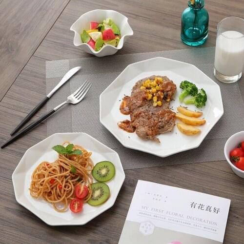 Fashion Pure White Creative Ceramic Pasta Steak Dinner Dish Plate Cake Pastry Square Dinner Plate Western Tableware Western Dish