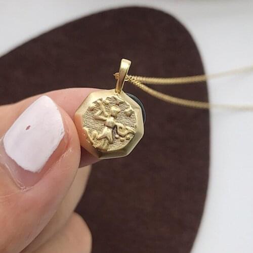 S925 silver fashion INS hot retro coin small octagonal personality necklace female jewelry