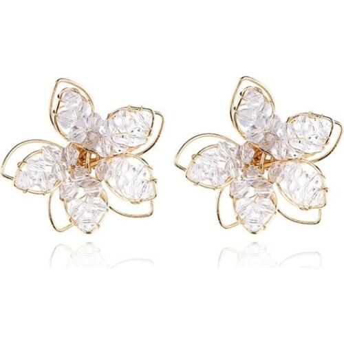Fashion Elegant Crystal White Flower Earrings For Women Metal Hollow Out Design Trendy Party Jewelry Gift For Birthday