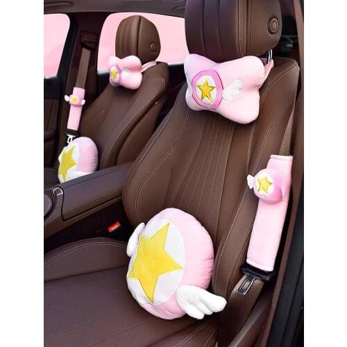 Cartoon Cardcaptor Sakura angel wing plush car vehicle neck pillow waist cushion seat belts set stuffed toy lady birthday gift