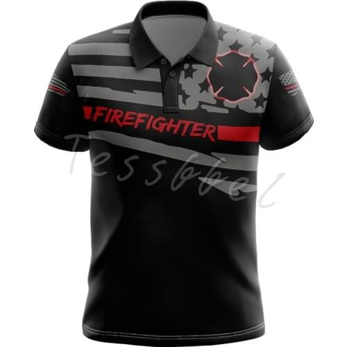 Tessffel Firefighter Workwear Fashion Summer Mens 3D Print Polo Shirts Worker Unisex Short Sleeve T-Shirt Cosplay Clothing W3