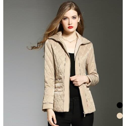 2018 new women 's coats original brand sustans warm winter parkas zipper short outerwear rhomboid check female Overcoat
