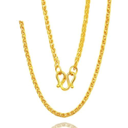 New Arrival 999 24K Yellow Gold Necklace Chain Women Wheat Link Chain Necklace