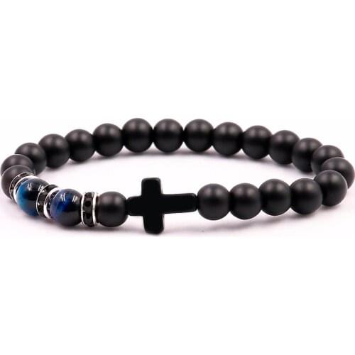New Style Cross Bracelet Men Natural Higth Quality Tiger Eye Stone Beads Bracelets Matte Onyx Men Bracelet Unisex Jewelry
