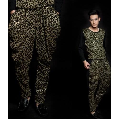 Original designer slim leopard print paillette set 1 trousers men hot pants costume 1 star clothing Customizable
